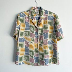 Vintage Tradition Sears Short-Sleeve Abstract Pastel Pattern Light Blouse Sz 16